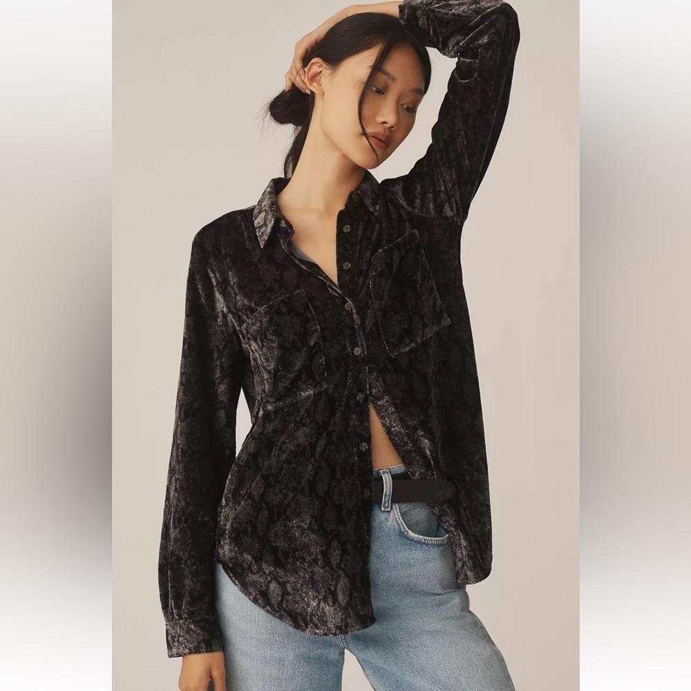 NWT ANTHRO THE HADLEY RELAXED BUTTONDOWN SHIRT BY PILCRO: VELVET EDITION- XL